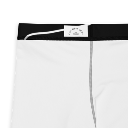 White athletic shorts with black waistband and brand label 'Funwearcode' on a white background