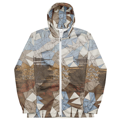 Hooded jacket with geometric pattern on a white background