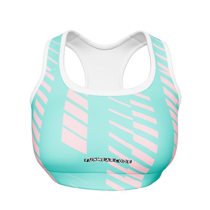 Padded Sports Bra | Sports yoga green pink stripe bra | Funwearcode