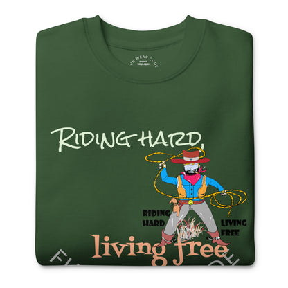 Green t-shirt with a cowboy graphic and text on a white background
