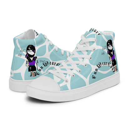 Light blue high-top sneakers with a ninja graphic and 'Fun Wear Code' text logo on a white background